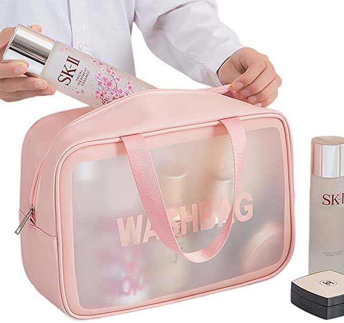 Delzon Large Transparent Cosmetic Wash Bag - Waterproof Makeup Pouch with Double Handles for Travel & Toiletries | Perfect for Airplane Carry-on, Gym Essentials & Bathroom Organization