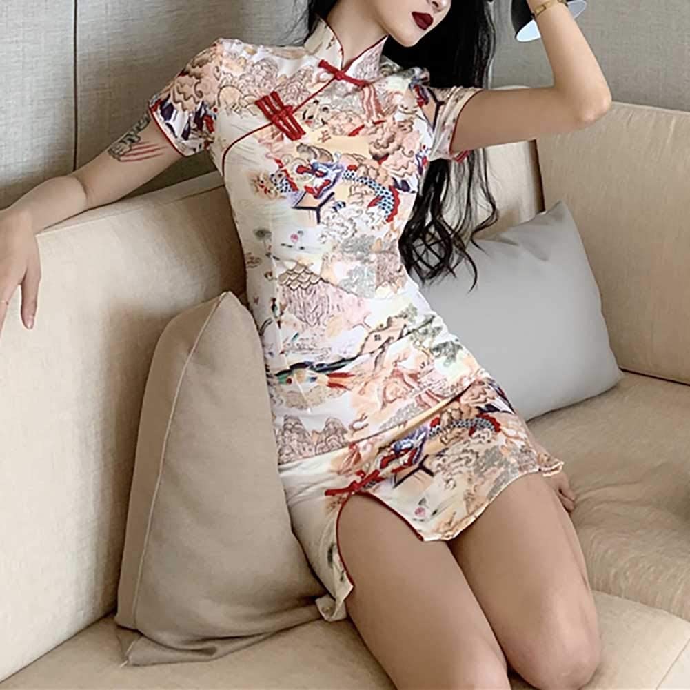 Elegant Women's White Bodycon Cheongsam Dress with Shawl Sleeves & Side Slit - Chinese Qipao Mini Dress for Party, Wedding & Special Occasions (White, XL)