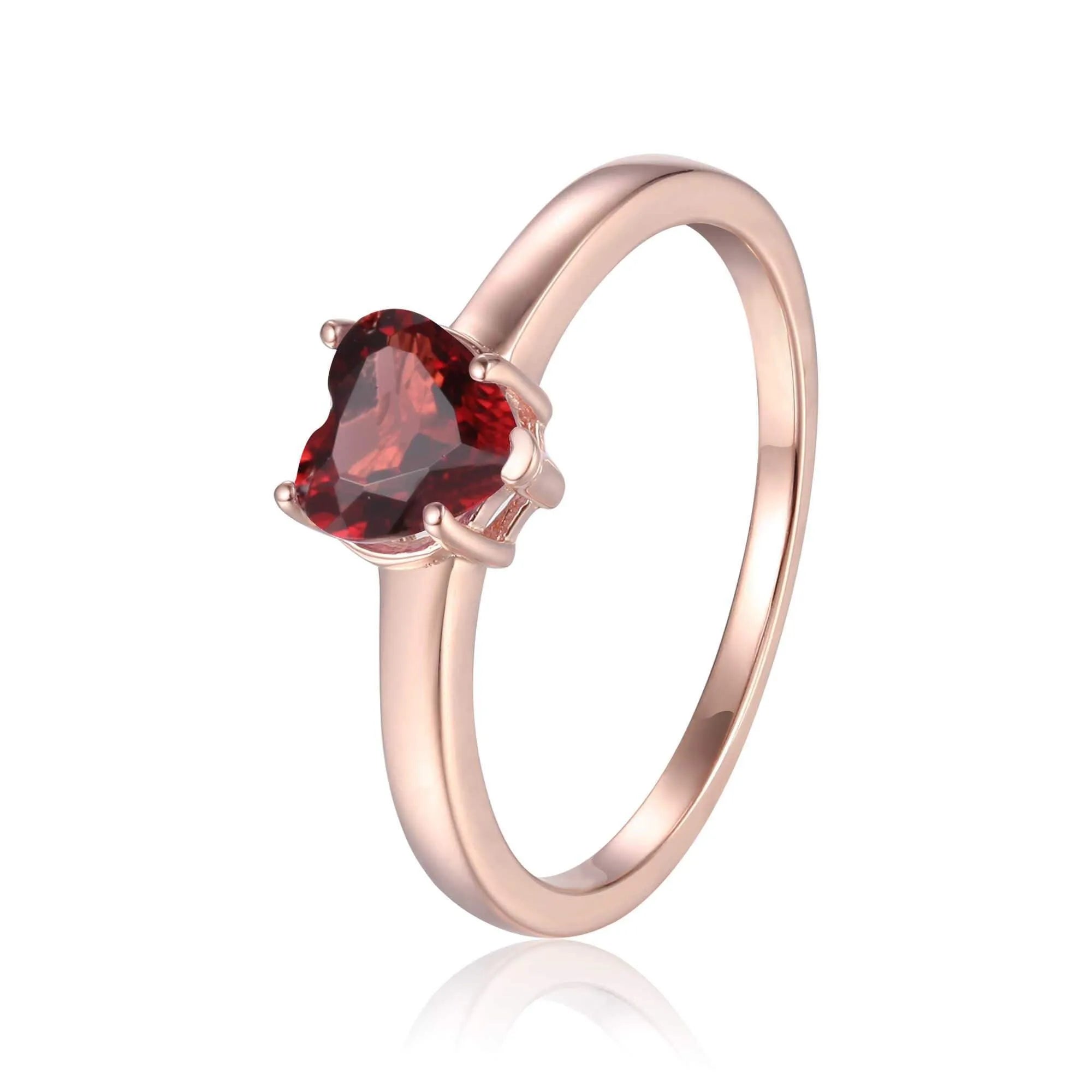 Garnet Solitaire Heart Ring - 14K Gold Plated Sterling Silver, Valentine's Day Gift for Her, Romantic Jewelry for Anniversary, Engagement, or Special Occasion