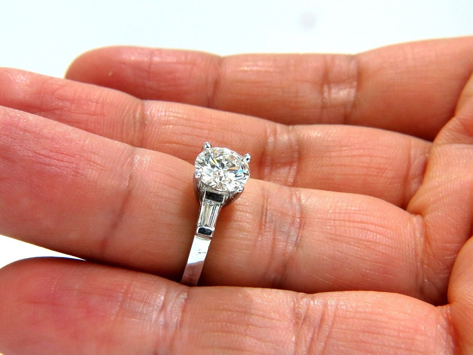 1.51ct GIA Certified Round Brilliant Diamond Engagement Ring with 0.30ct Baguette Side Stones in Platinum - Perfect for Proposals, Anniversaries & Special Occasions