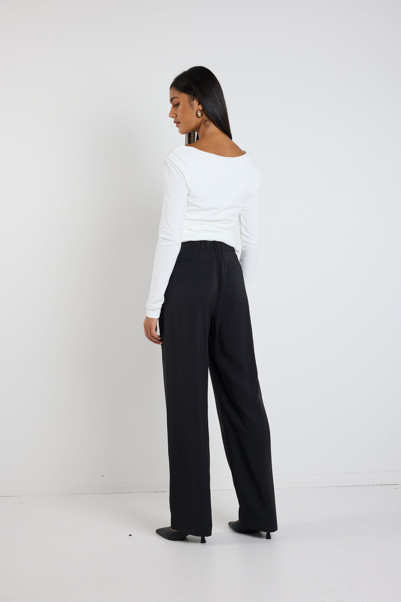 Black Soft Touch Stretch Elastic Waist Long Pants for Women - Comfortable High Waist Lounge Pants for Yoga, Travel & Home Wear