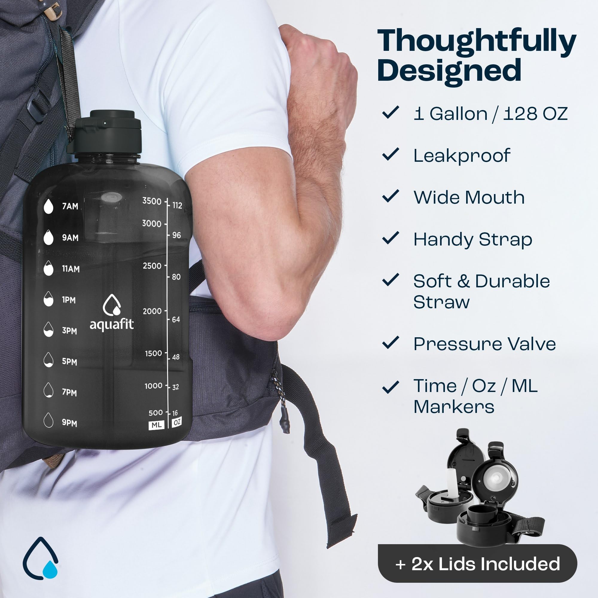 AQUAFIT 1 Gallon Water Bottle with Straw - 4L Motivational Time Marker Jug for Gym, Workout & Outdoor Activities - 128oz Large Capacity BPA-Free Water Container - Perfect for Fitness, Hiking & Daily Hydration - Dark Blue Fade