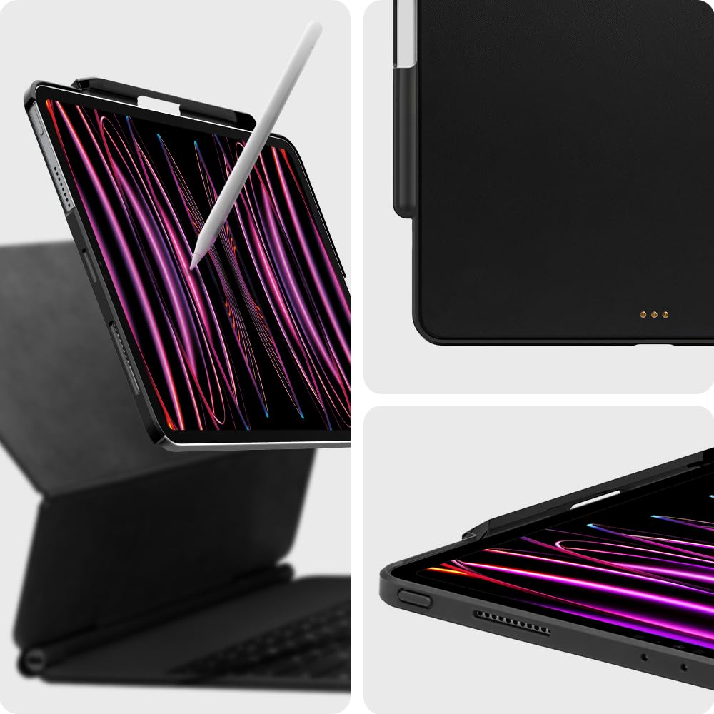 Spigen Thin Fit Pro iPad Pro 12.9 Case (2021/2022 M2 6th & 5th Gen) - Slim Protective Cover with Pencil Holder, Magic Keyboard Compatible (Black) | Perfect for Work, Travel & Daily Use