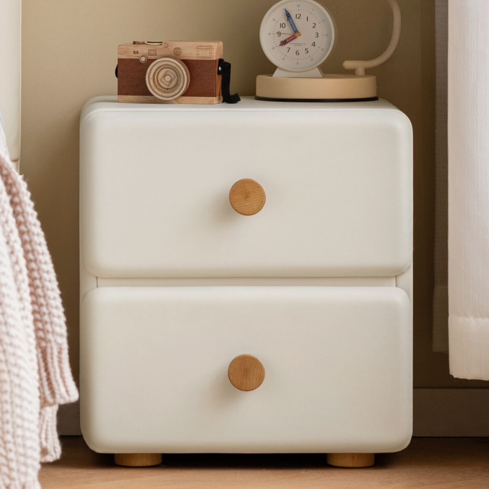 Organic Leather Cream Kids Nightstand - Stylish & Durable Bedside Table for Children's Room | Perfect for Bedrooms, Nurseries & Playrooms