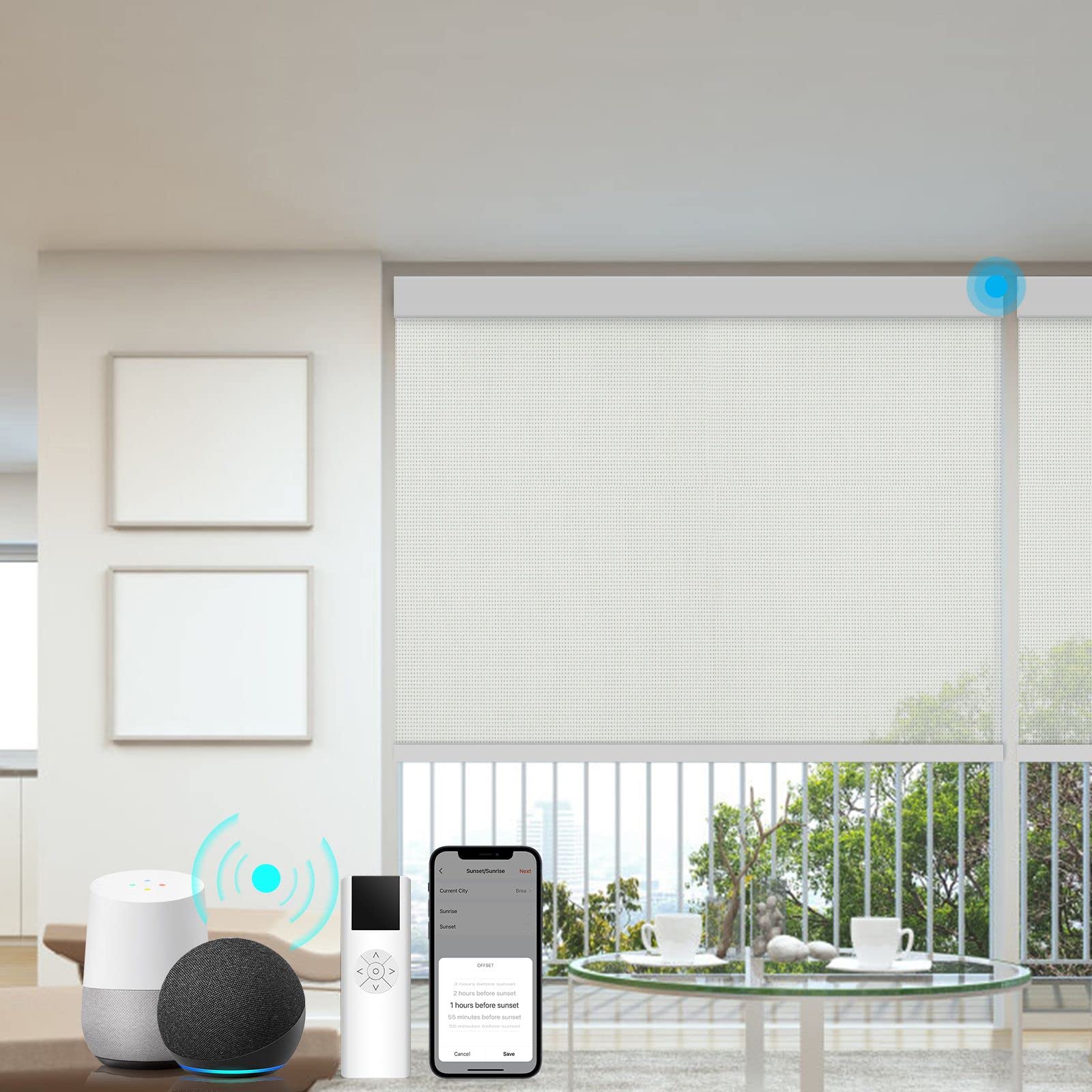 Smart Motorized Roller Shades with Remote Control - Light Filtering Cordless Window Blinds for Home Automation | Custom Size Available | Perfect for Living Room, Bedroom & Office