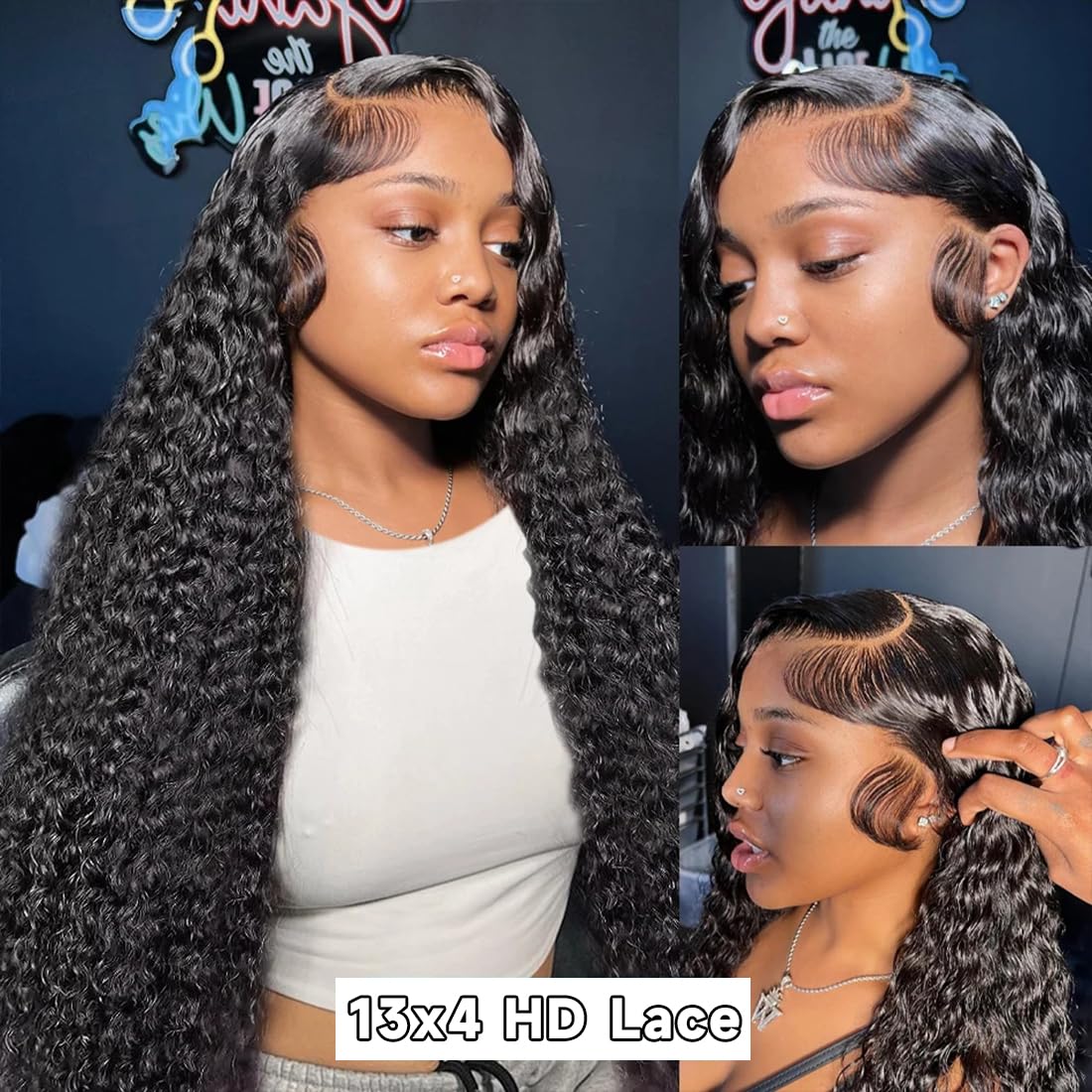 WINOW 30 Inch Deep Wave Lace Front Wigs Human Hair - Pre Plucked 180% Density HD Transparent 13x4 Lace Frontal - Natural Black Deep Curly Lace Front Wig for Women | Perfect for Daily Wear, Cosplay & Special Occasions