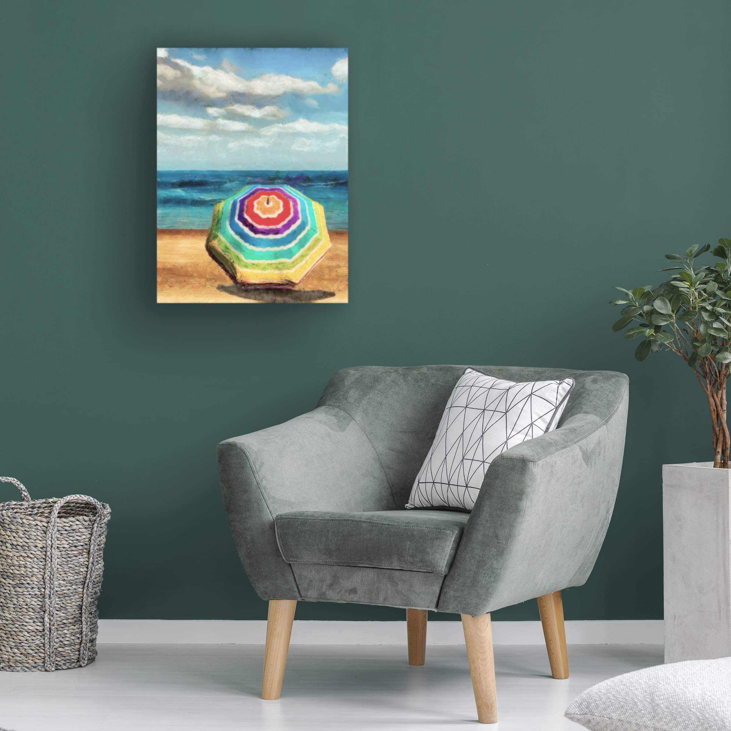 Trademark Fine Art 'Beach Umbrella I' Canvas Wall Art by Alonzo Saunders - Perfect for Living Room, Bedroom & Beach House Decor
