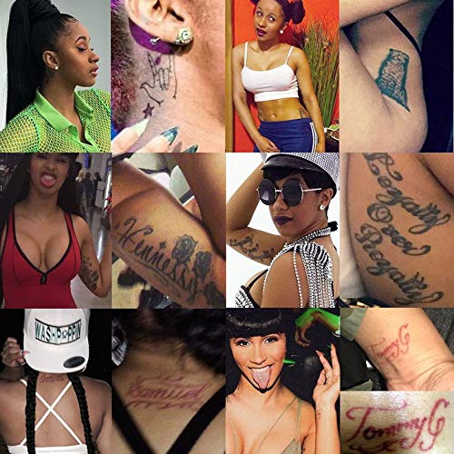 Cardi B Temporary Tattoo Set - 12 Unique Designs for Parties & Events - Waterproof Fake Tattoos for Music Fans & Celebrity Lovers