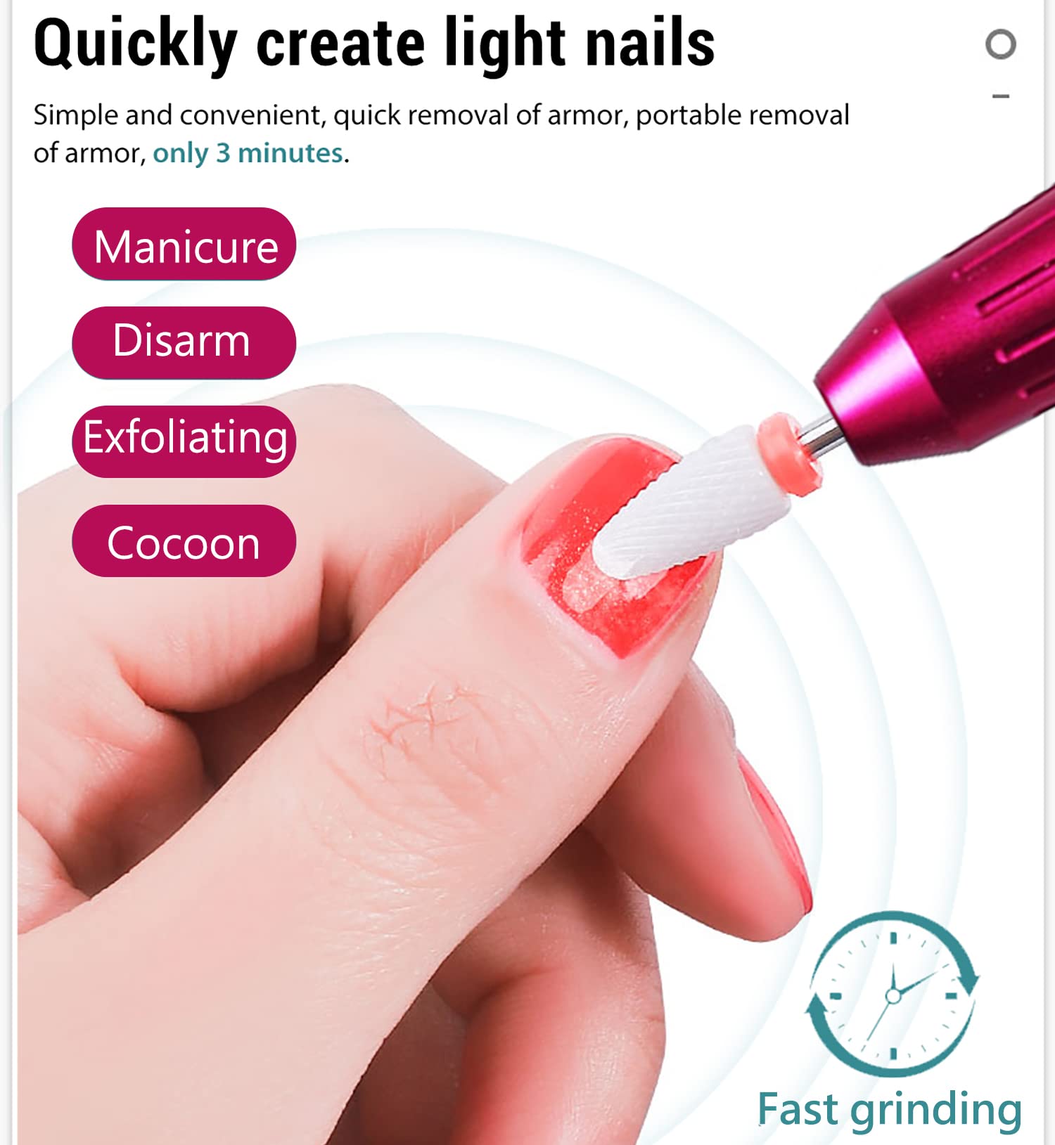 Professional Electric Nail Drill Kit - Rechargeable Cordless Manicure Pedicure Machine with Bits for Acrylic Gel Nails, Salon & Home Use (Fuchsia) | Perfect for Nail Art, Polish Removal & Nail Care at Home or Professional Salons
