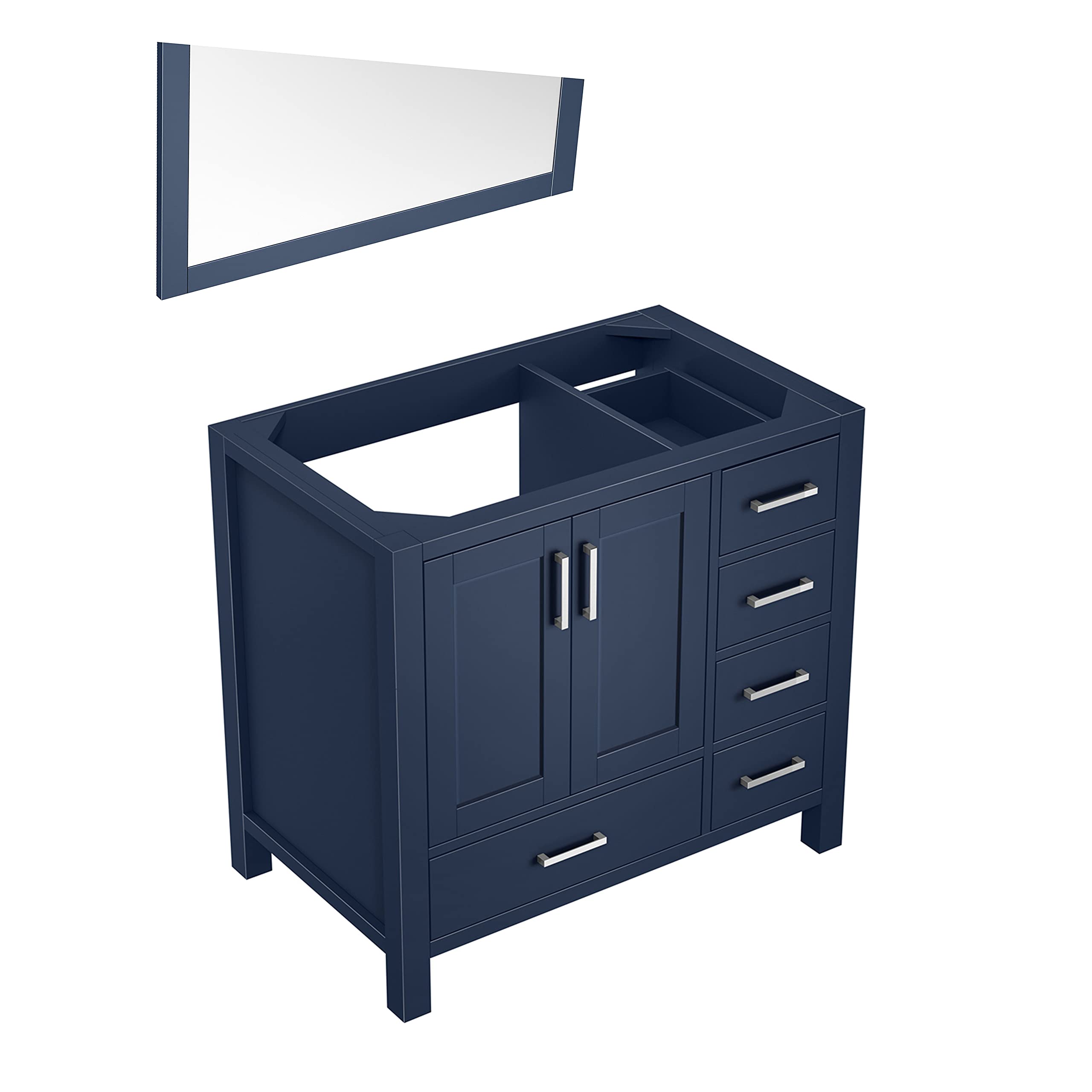 Jacques 36 Inch Wide x 22 Inch Deep Left Offset Navy Blue Bathroom Vanity Set with 34 Inch Mirror - Perfect for Modern Master Bathrooms & Guest Bath Suites