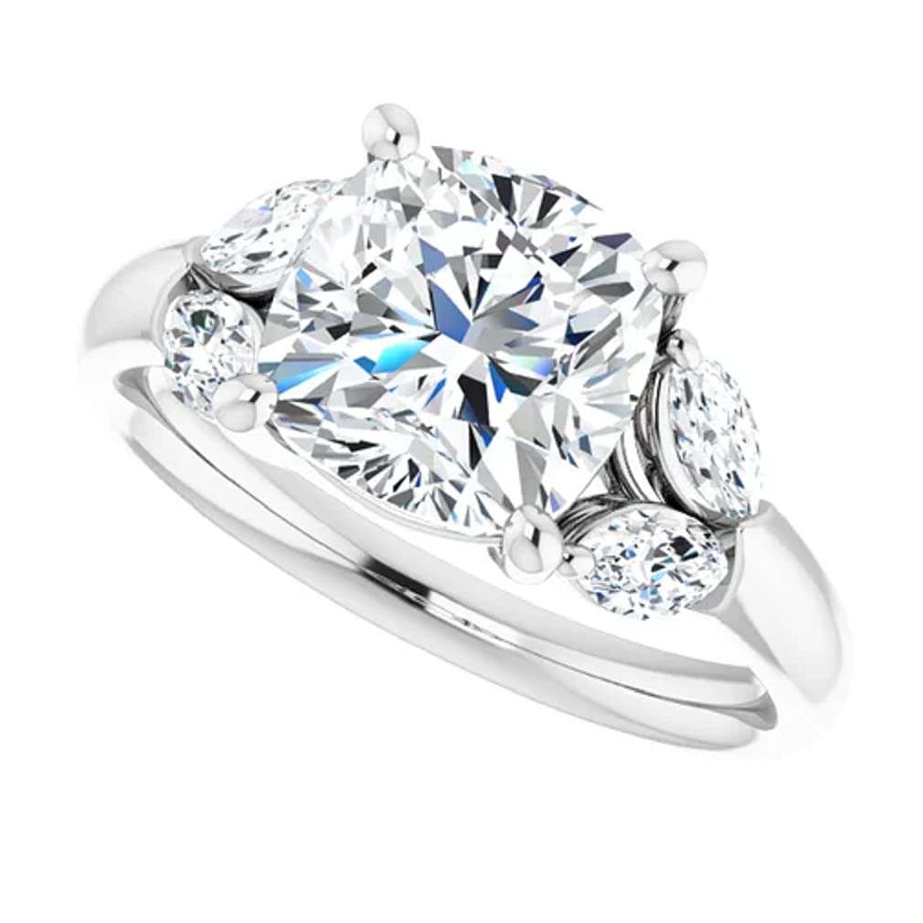 3 Carat Cushion Cut Moissanite Diamond Ring - VVS1 Clarity, 925 Sterling Silver Five Stone Promise Ring for Women | Engagement, Wedding, Bridal Jewelry | Perfect for Proposals, Anniversaries & Special Occasions