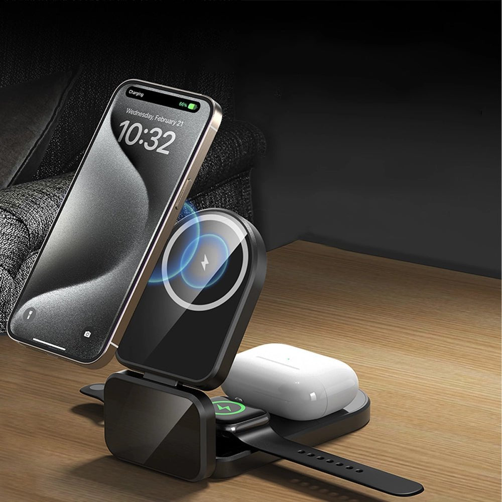 Zynco 3-in-1 Magnetic Wireless Charger Stand for iPhone 14/13/12, Apple Watch & AirPods - Fast Charging Station for Home, Office & Nightstand