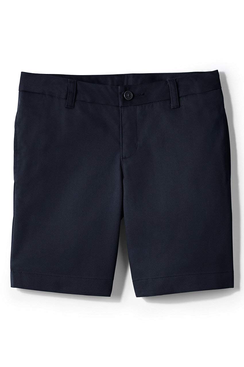 Lands' End Girls' Classic Navy Plain Front Chino Blend Shorts - Big Kid Size 12 | School Uniforms, Casual Wear & Everyday Comfort