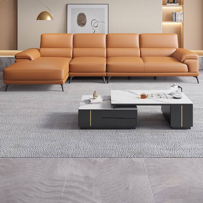 Modern Leather Cushion Back Modular Sofa Set - Pillow Top Arm Sofa for Living Room, Lounge & Home Theater - Comfortable Sectional Couch for Relaxing & Entertaining