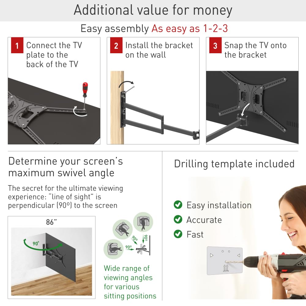 Barkan 40 Inch Long Full Motion TV Wall Mount for 13-83 Inch Flat/Curved Screens - 4-Way Articulating Arm, Extends Up to 40