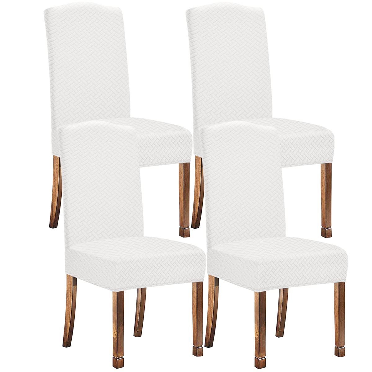 Premium Stretch Dining Chair Covers - Washable, Waterproof, Removable Slipcovers for High Back Chairs (Set of 4, White) | Perfect for Kitchen, Dining Room & Living Room Home Decor Protection