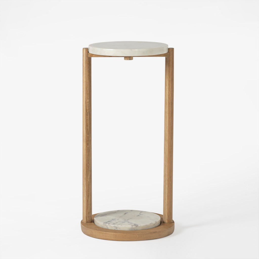 Jarett White Marble Drink Table - Modern Side Table for Living Room, Patio, or Bedroom - Perfect for Coffee, Books, and Decor