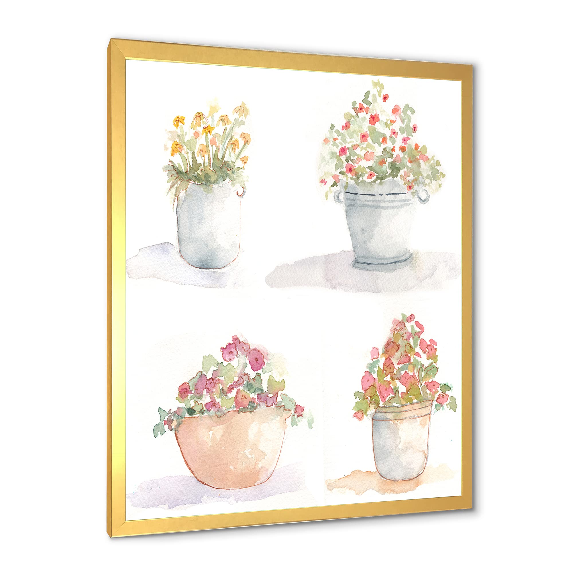 4 Pack Outdoor Flower Pots - Traditional Framed Wall Art Decor for Garden, Patio, Balcony & Home Decoration