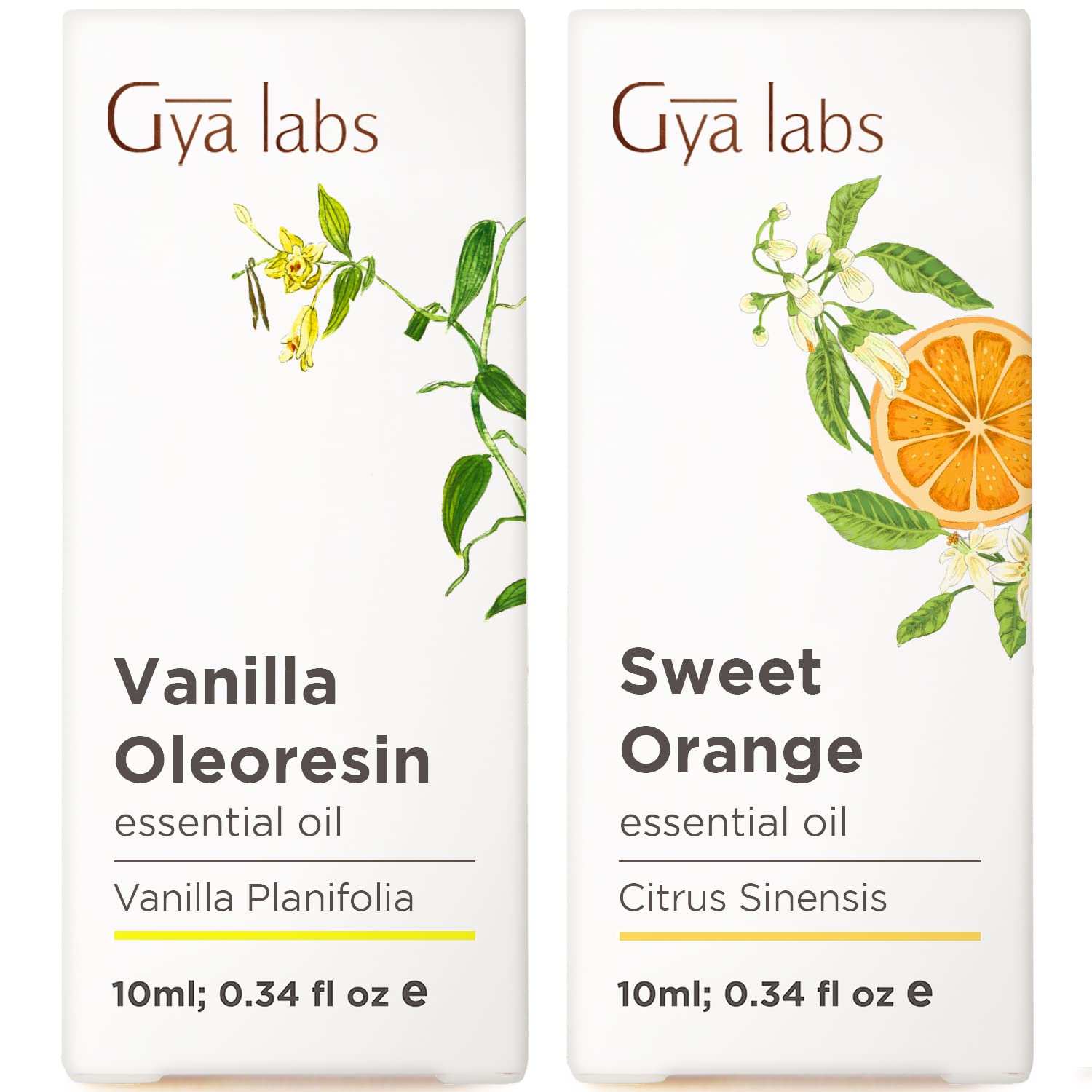 100% Pure Vanilla & Orange Essential Oils Set - 2x0.34 fl oz Natural Aromatherapy Grade for Skin Care & Diffuser - Gya Labs | Perfect for Relaxation, Massage & Home Fragrance