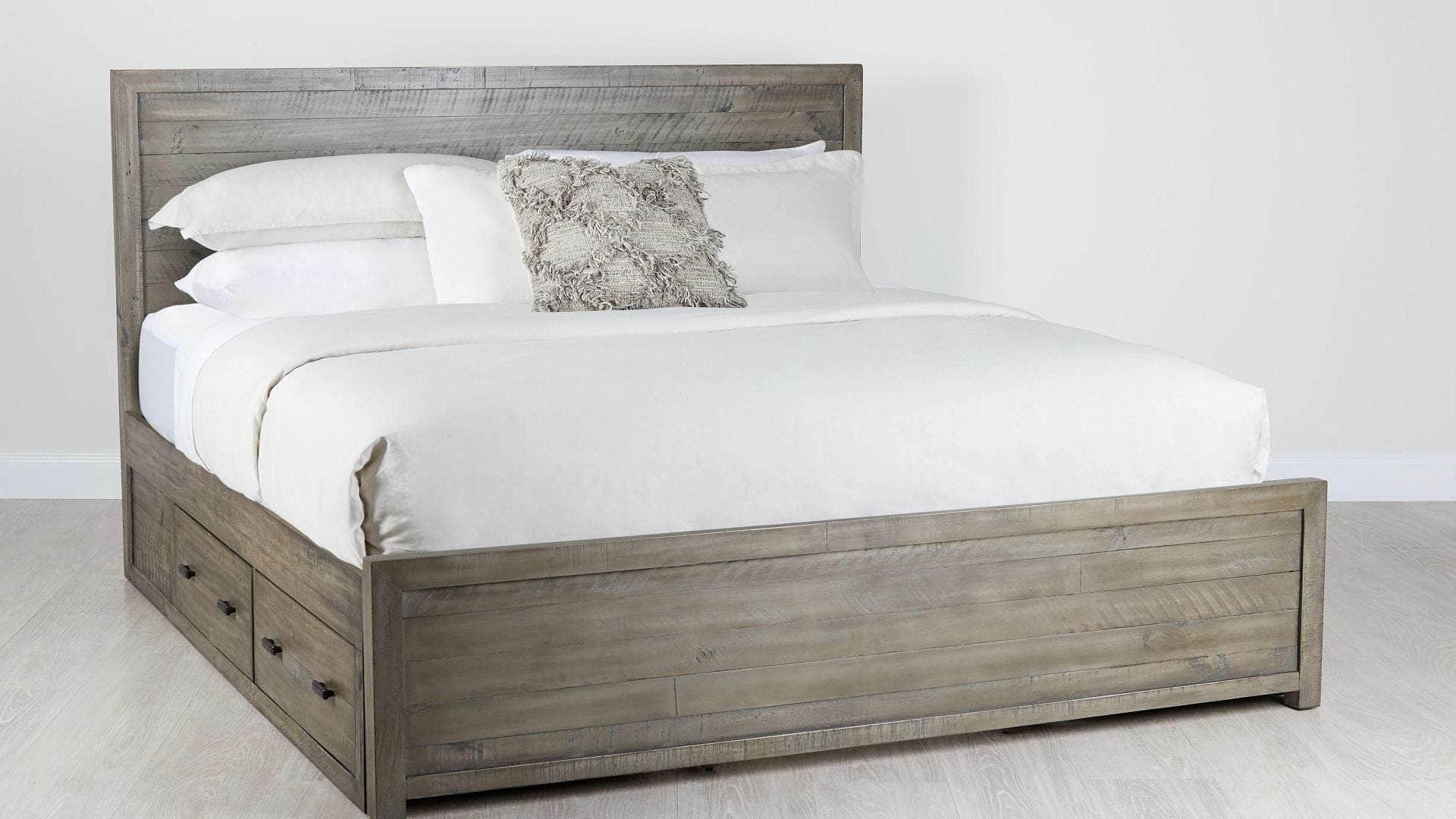 Whistler Grey Reclaimed Wood Platform Bed with 4 Storage Drawers - Queen & King Size - Perfect for Modern Bedroom, Guest Room & Small Space Organization