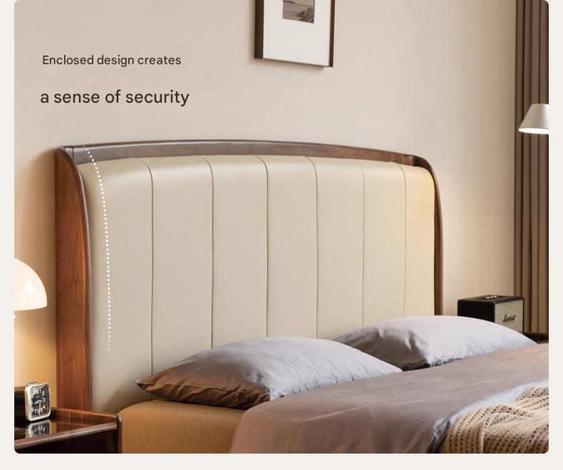 Premium Black Walnut & Ash Solid Wood Leather Upholstered Bed Frame - High Soft Back Support for Master Bedroom, Guest Room & Luxury Home Decor