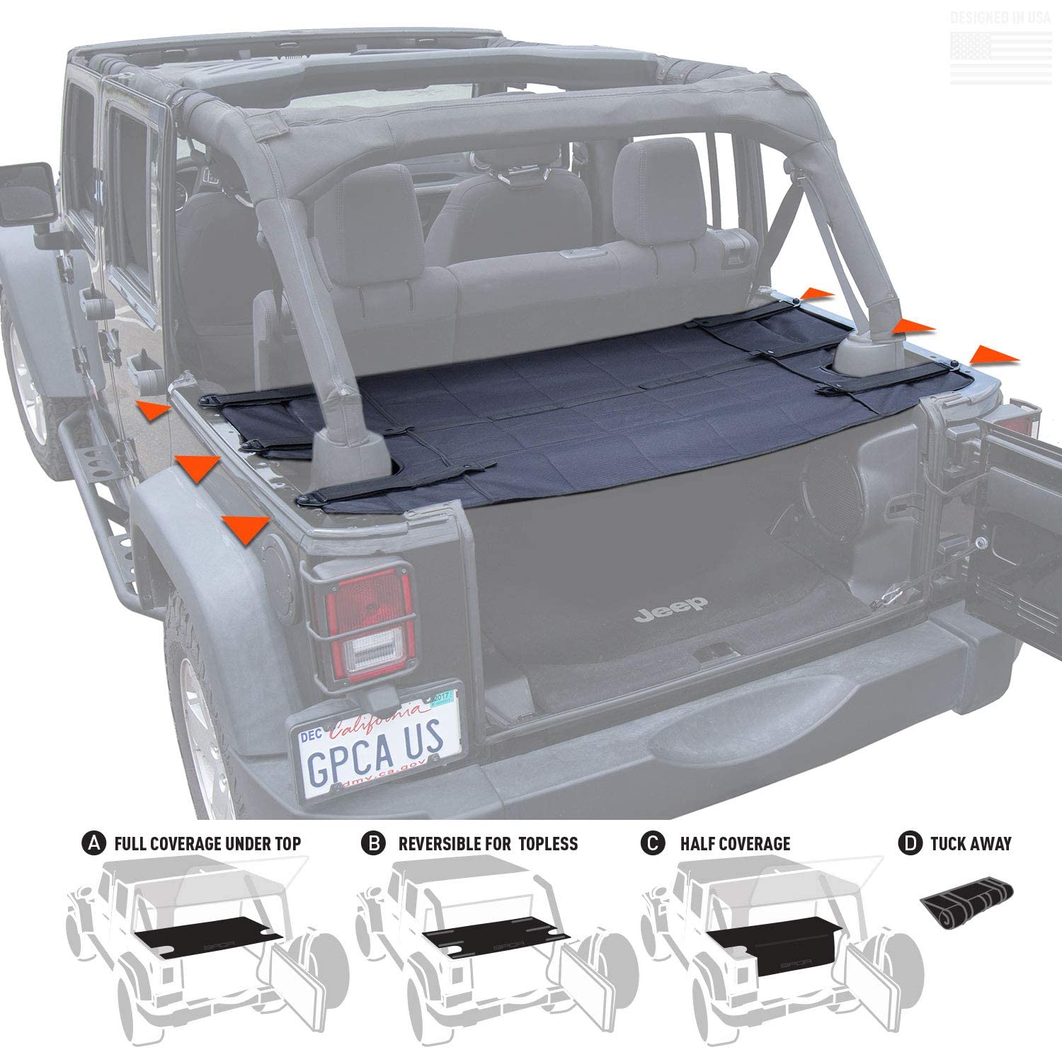 Heavy-Duty Reversible Cargo Cover for Jeep Wrangler JK 4DR 2007-2018 | Waterproof Trunk Liner Fits Sport, Sahara, Rubicon, Freedom & Unlimited Models | Durable Jeep Accessories & Perfect Gift for Off-Road Adventures & Camping Trips