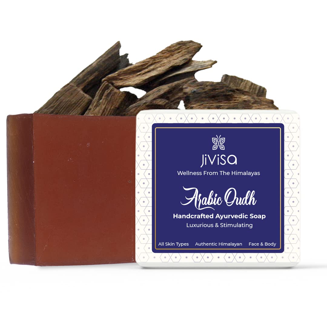 Jivisa Handmade Natural Ayurvedic Soap with Agarwood, Aloe Vera & Essential Oils (Castor, Olive, Almond) - 100g Luxurious Bath Bar for Skin Hydration & Relaxation - Perfect for Spa, Gift & Daily Aromatherapy