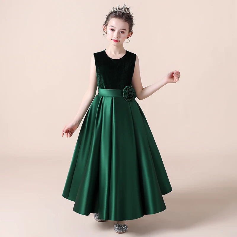 Satin Flower Girl Dress with Bow - Corduroy Princess Wedding Gown for Kids - Perfect for Flower Girls, Pageants & Special Occasions
