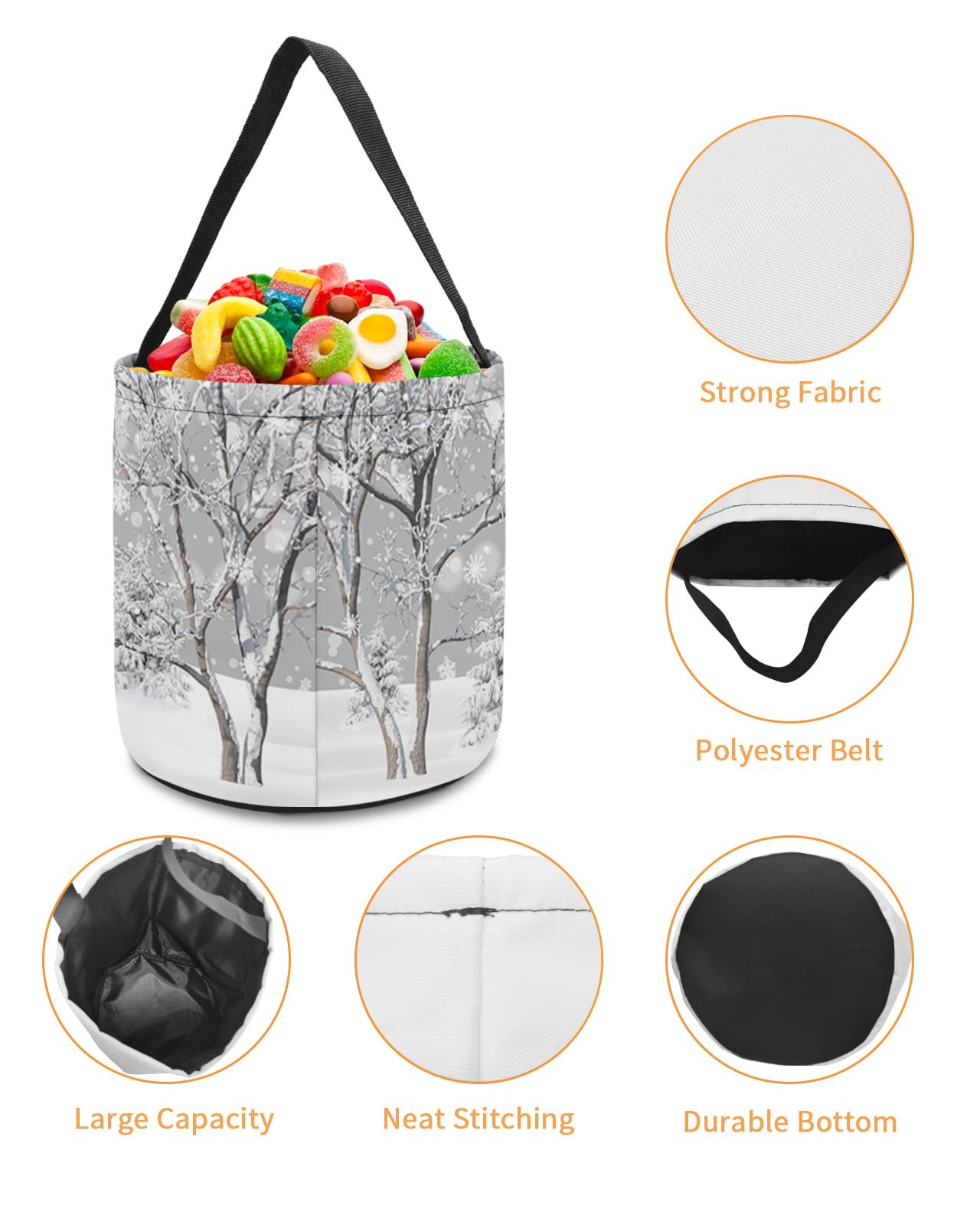 2 Pack Reusable Halloween Trick or Treat Candy Bags | Christmas Snowman & Robin Bird Collapsible Tote | Holiday Party Favor for Gift Baskets | Perfect for Halloween, Christmas Parties & Winter Celebrations