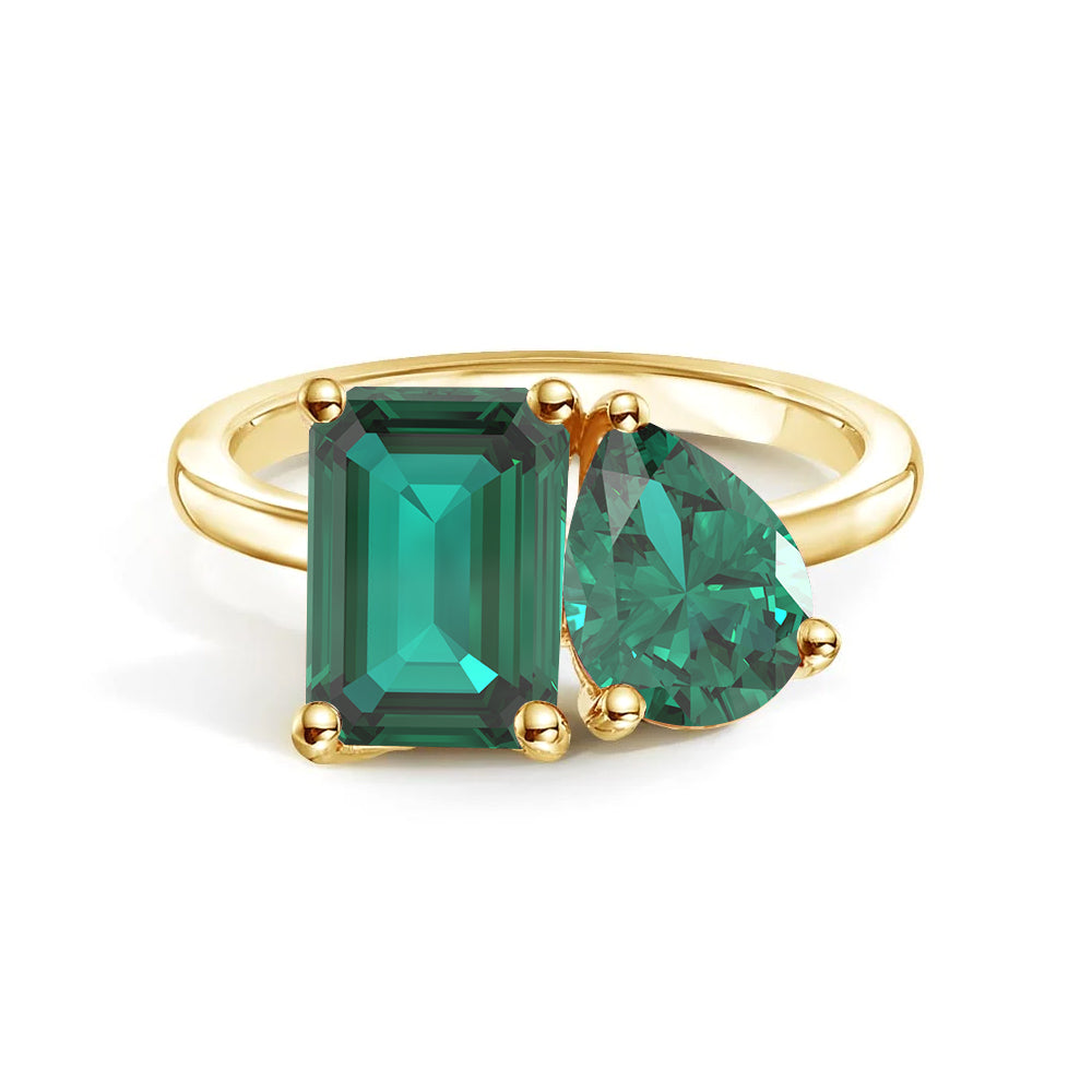 Toi et Moi Personalized Emerald Birthstone Ring - Custom Anniversary Jewelry for Couples, Women's Birthstone Engagement Ring - Perfect for Valentine's Day, Wedding Proposal & Romantic Gifts