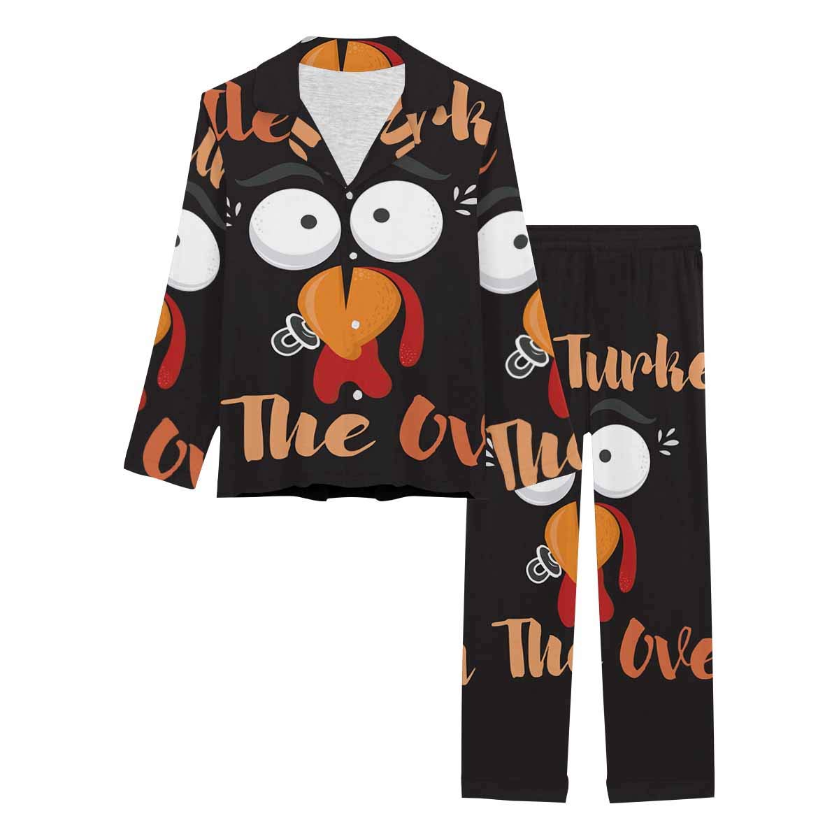 InterestPrint Women's Soft Long Pants Loungewear Set - Cute Turkey in the Oven Print Pajamas for Comfortable Sleep & Relaxation at Home
