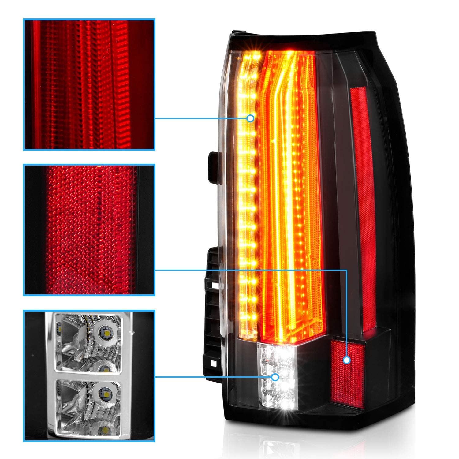 AmeriLite Black Intense LED Parking Light Bar - LED Brake & Reverse Tail Lights for 2015-2020 GMC Yukon & Yukon XL SUV - Enhanced Visibility & Safety for Night Driving & Off-Road Adventures
