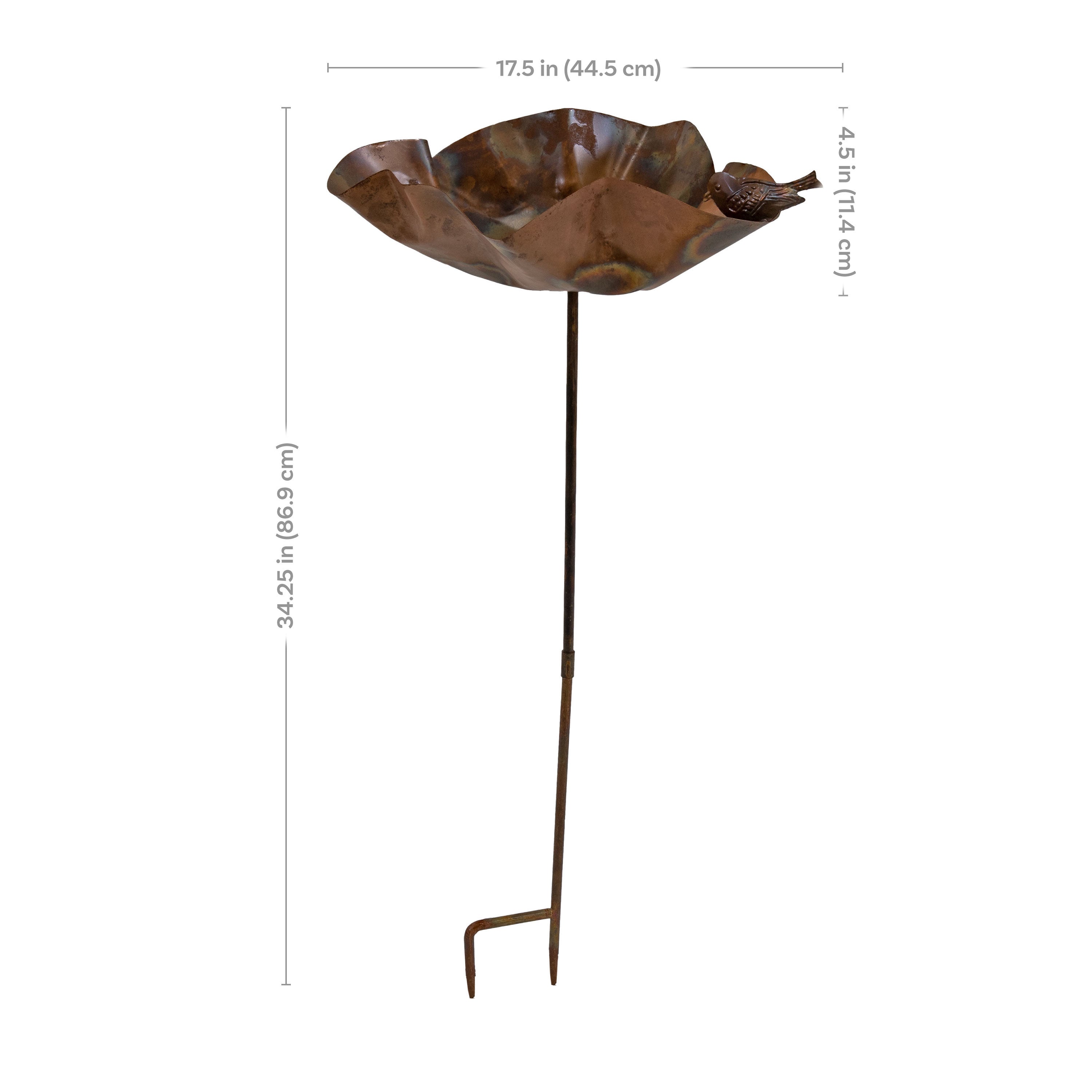 Staked Copper Bird Bath with Decorative Bird Figurine - 34.25 Inch Outdoor Garden Decor for Birds & Wildlife - Perfect for Backyard, Patio & Lawn Decoration