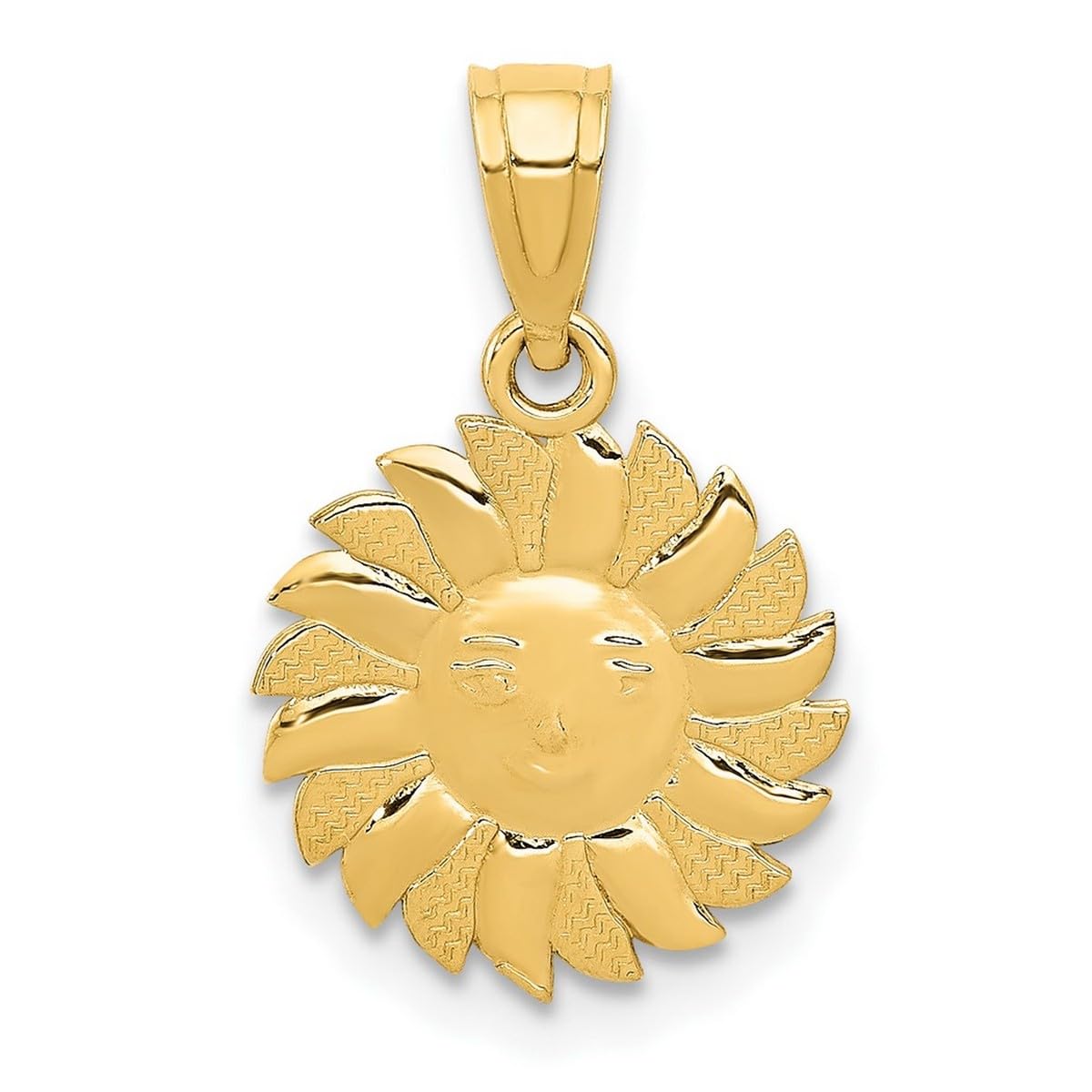14K Yellow Gold Sun Face Pendant Necklace for Women - 18x12mm Polished Solar Charm Jewelry - Perfect for Everyday Wear, Gifts & Special Occasions