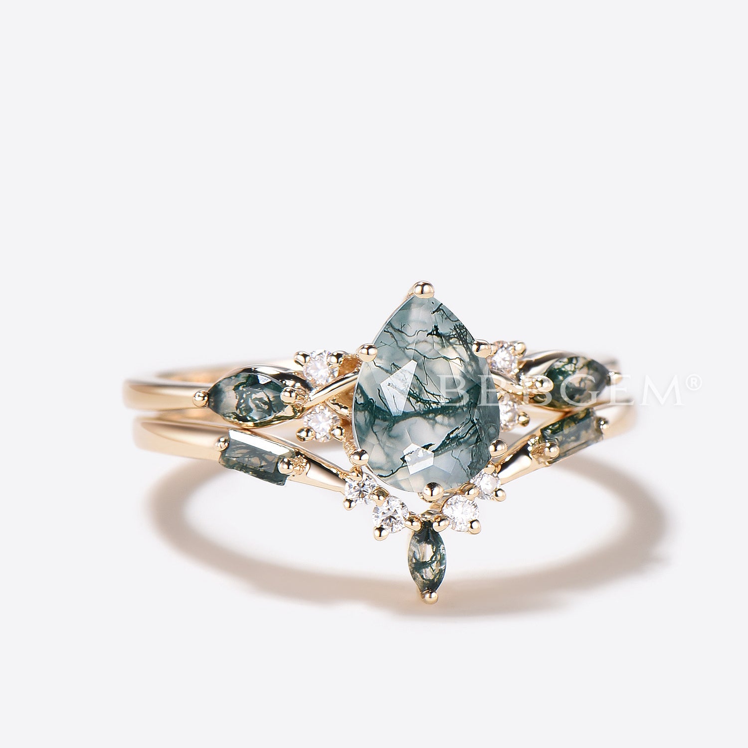 Natural Moss Agate Engagement Ring 14k Gold with Diamond Accents - Elegant Wedding Band for Women, Perfect for Proposals, Anniversaries & Romantic Occasions