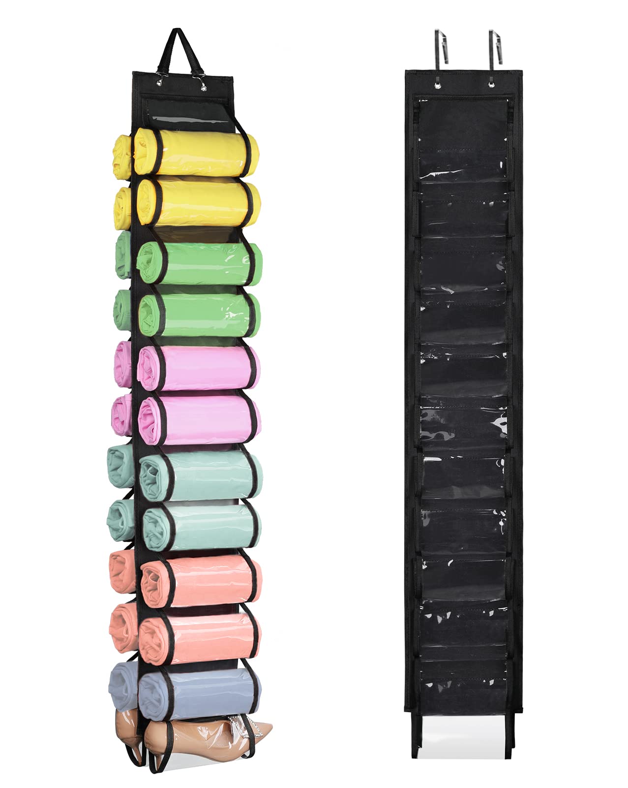 24 Compartment Hanging Closet Organizer for Leggings, Jeans & Clothes Storage - Space Saving Wardrobe Organizer for Closet, Bedroom & Travel