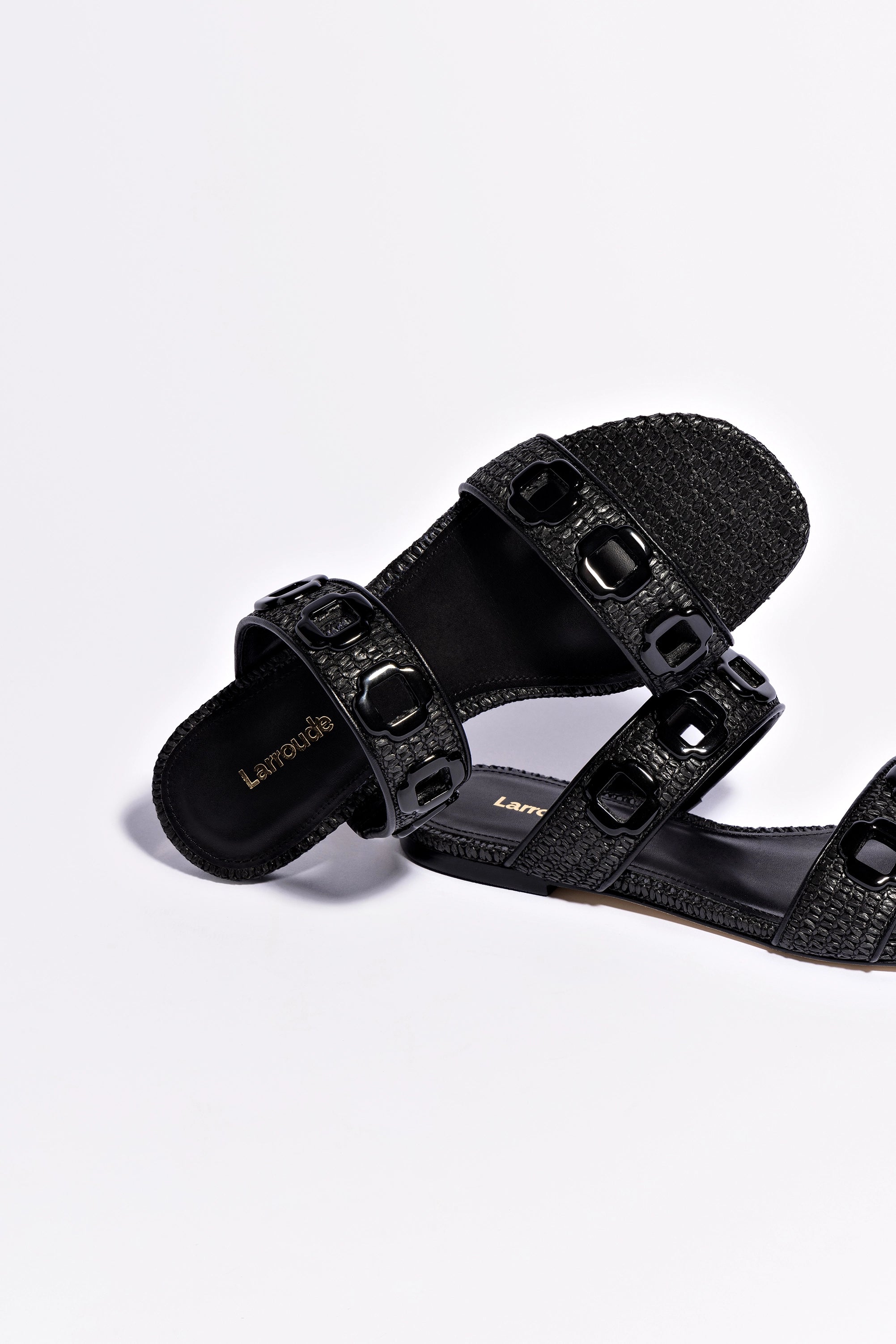 Stylish Milan Flat Mule Shoes in Black Wave Raffia - Comfortable Summer Slides for Women, Perfect for Beach, Vacation, and Casual Outings