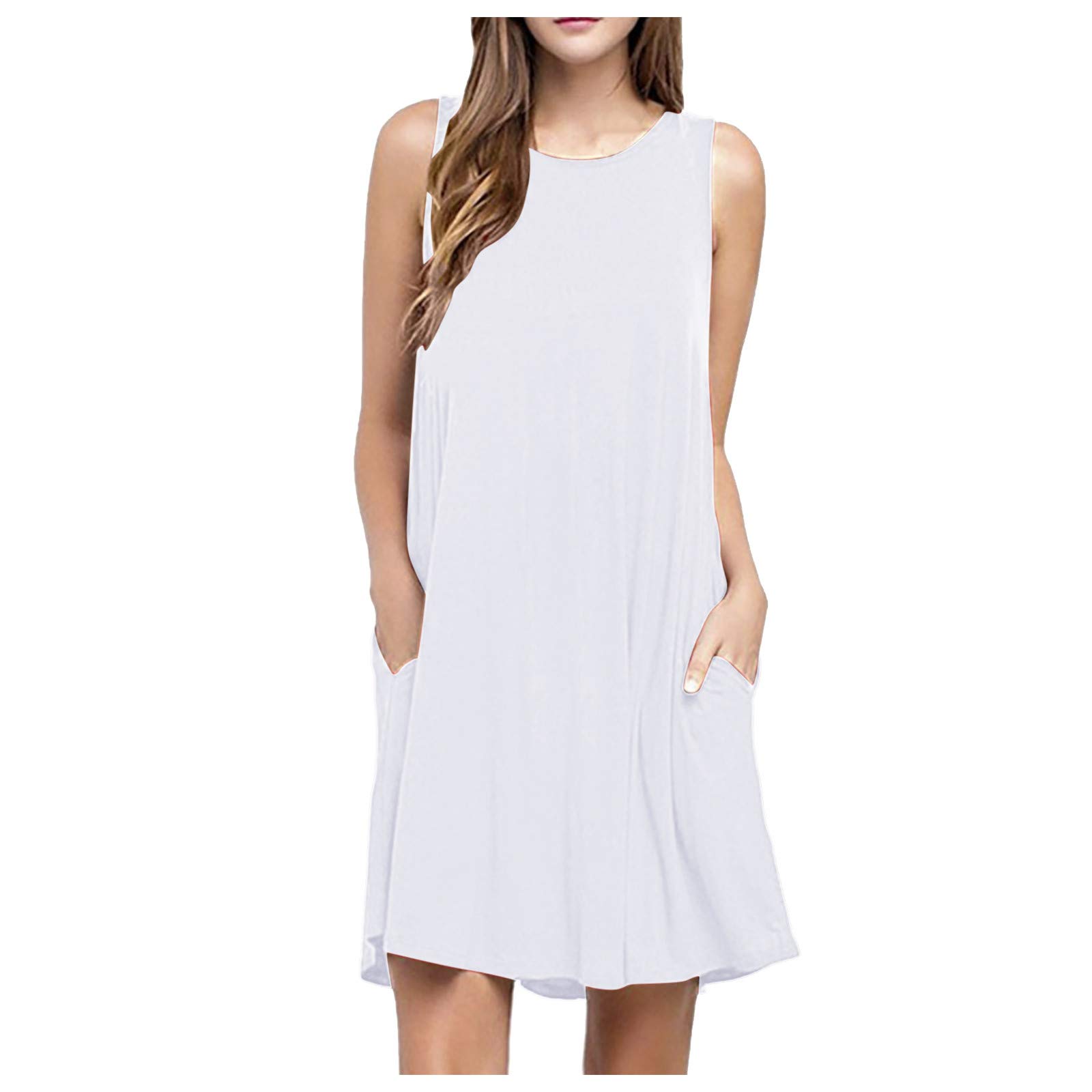 Women's Casual Sleeveless Knee-Length Dress with Pockets - Loose Fit Party Dress for Summer, Beach, Office & Everyday Wear