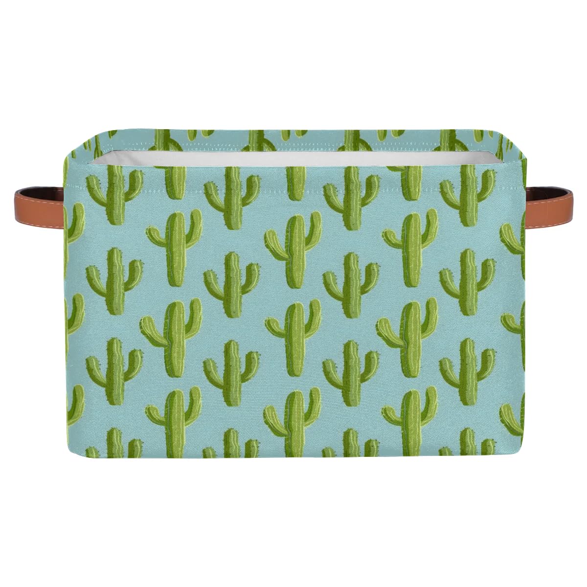 Green Cactus Large Storage Baskets - 2 Pack Fabric Closet Organizers with Handles, Decorative Collapsible Shelving Bins for Home Organization | Perfect for Clothes, Toys & Bedroom Storage