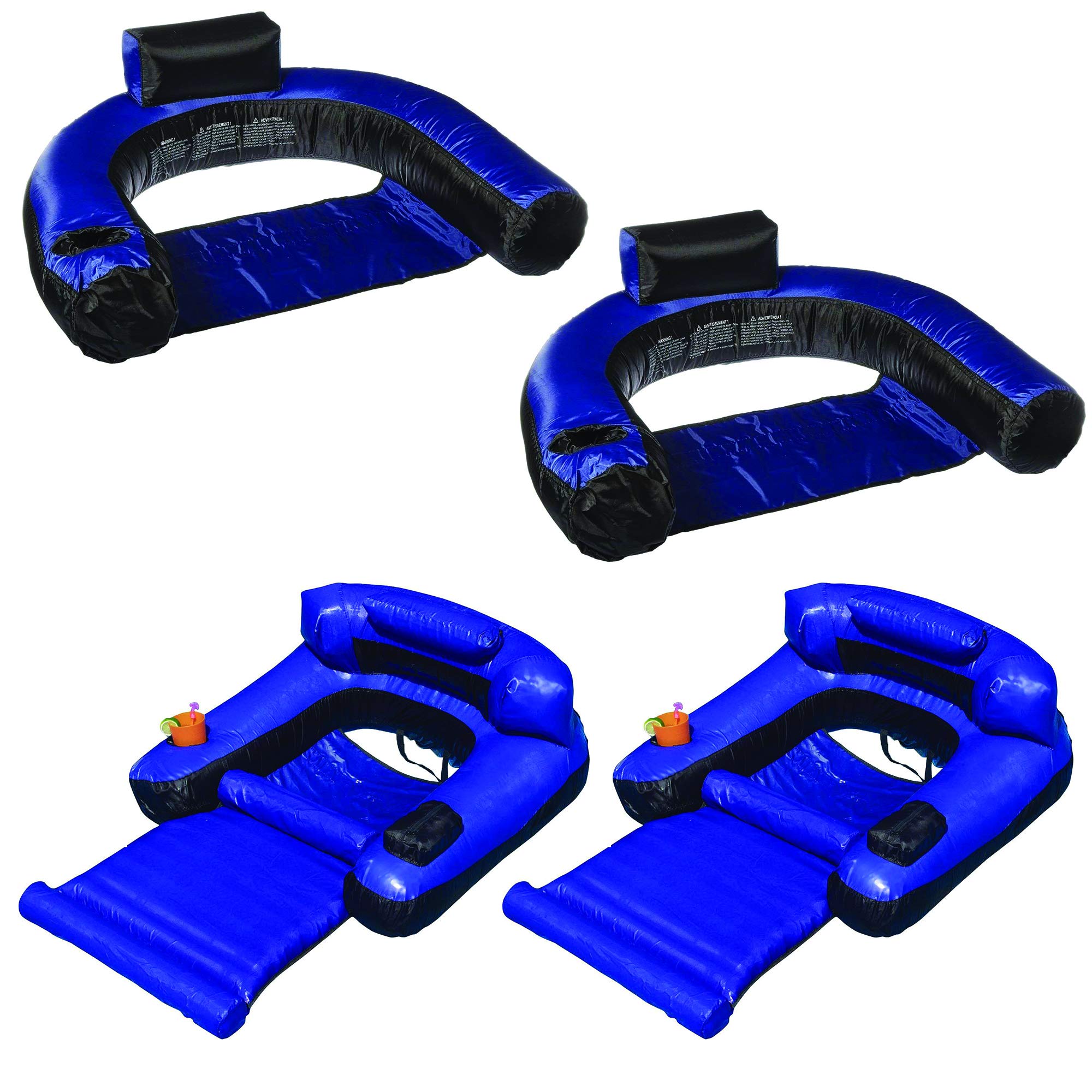 **2 Pack Inflatable Nylon Pool Floats with Floating Drink Holders - Perfect for Relaxing by the Pool, Beach, or Lake**