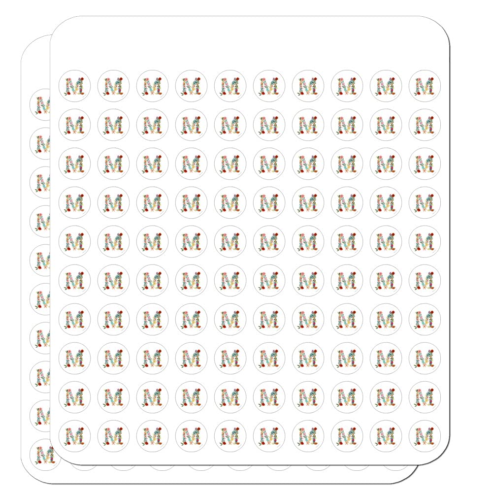 Floral Monogram Letter M Stickers for Planners, Calendars, Scrapbooking & DIY Crafts - Perfect for Bullet Journals, Scrapbooks, and Handmade Cards