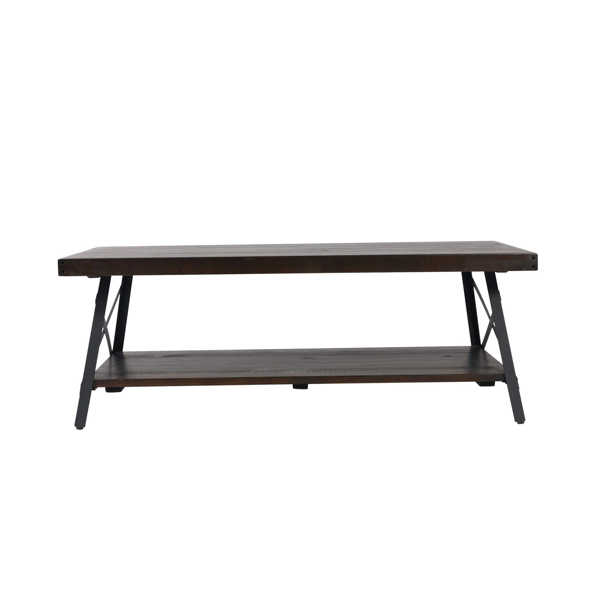 Emerald Home Chandler Rustic Coffee Table - Dark Brown Pine Wood Open Storage Cocktail Table for Living Room, Farmhouse & Rustic Home Decor - Perfect for Entertaining & Displaying Books, Plants & Decorative Items