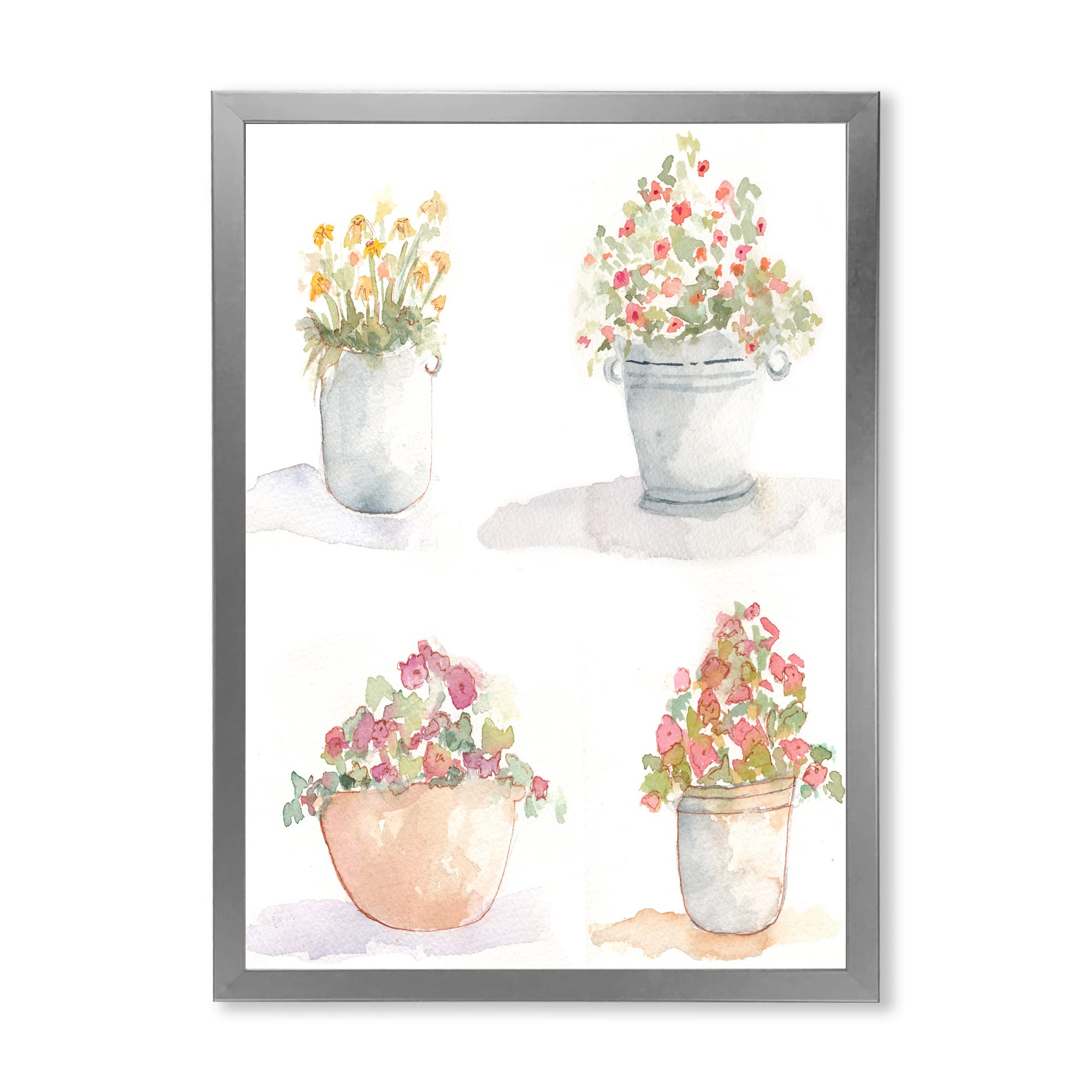 4 Pack Outdoor Flower Pots - Traditional Framed Wall Art Decor for Patio, Garden & Home