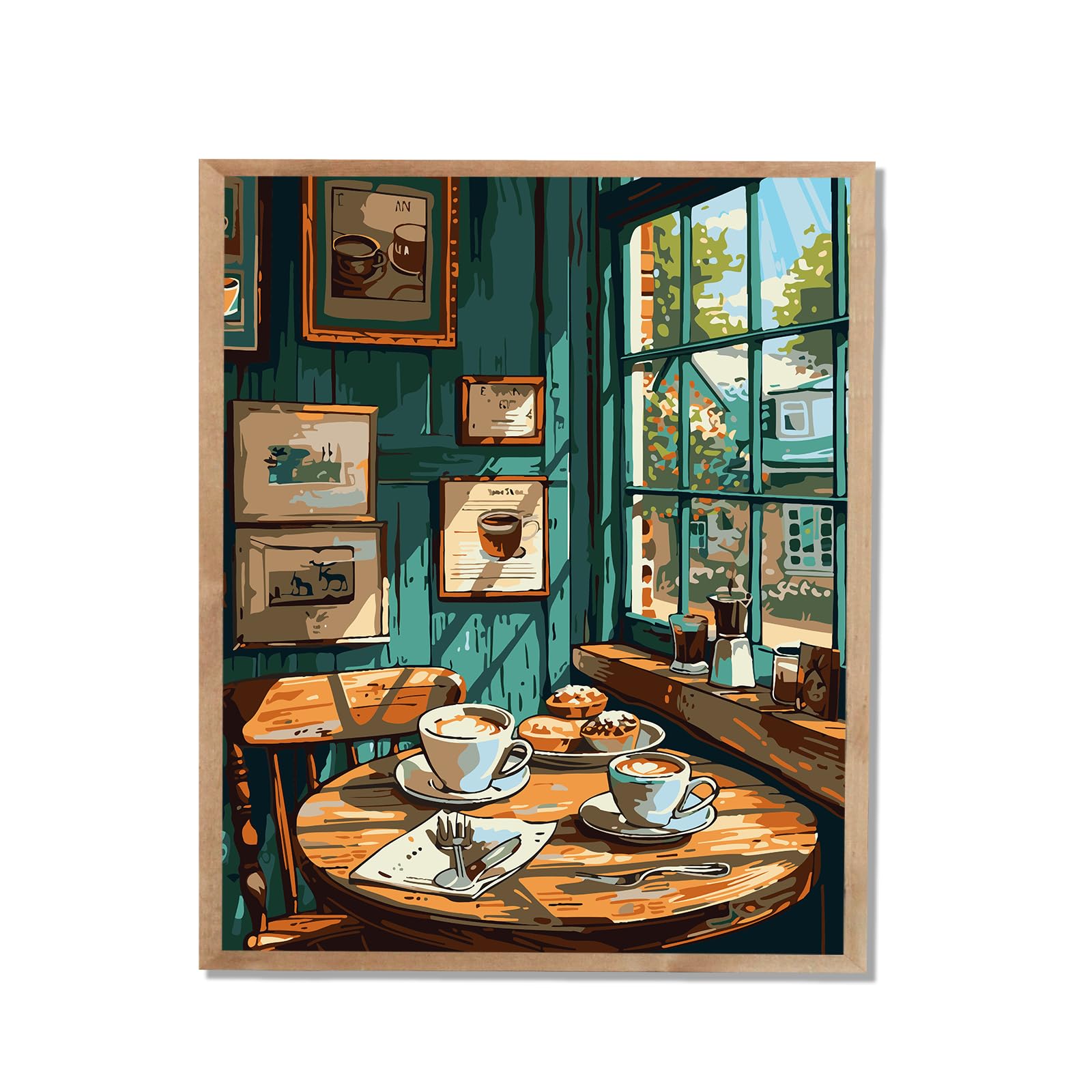 Shinefly Paint by Numbers Kit for Adults & Beginners - 16x20 Inch Acrylic Painting on Canvas with Cafe Day Design - Perfect for Home Decor, Stress Relief & Family Art Projects