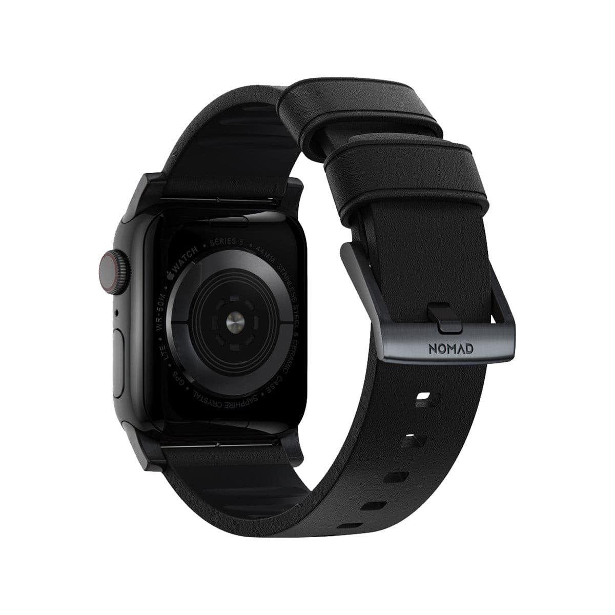 Nomad Active Band Pro 45mm / 49mm - Black Hard Case with Black Leather Strap for Apple Watch - Durable & Stylish Smartwatch Band for Workouts, Running & Everyday Wear