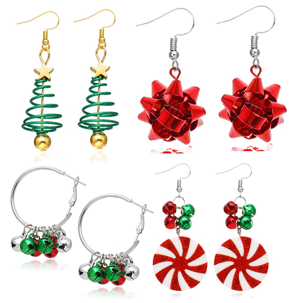 Festive Christmas Earrings for Women - Elegant Bow, Bell, Tree, Snowman & Santa Dangle Jewelry - Perfect Holiday Gift & Stocking Stuffer - Trendy Winter Party Accessories for Christmas Celebrations, Office Parties & Family Gatherings