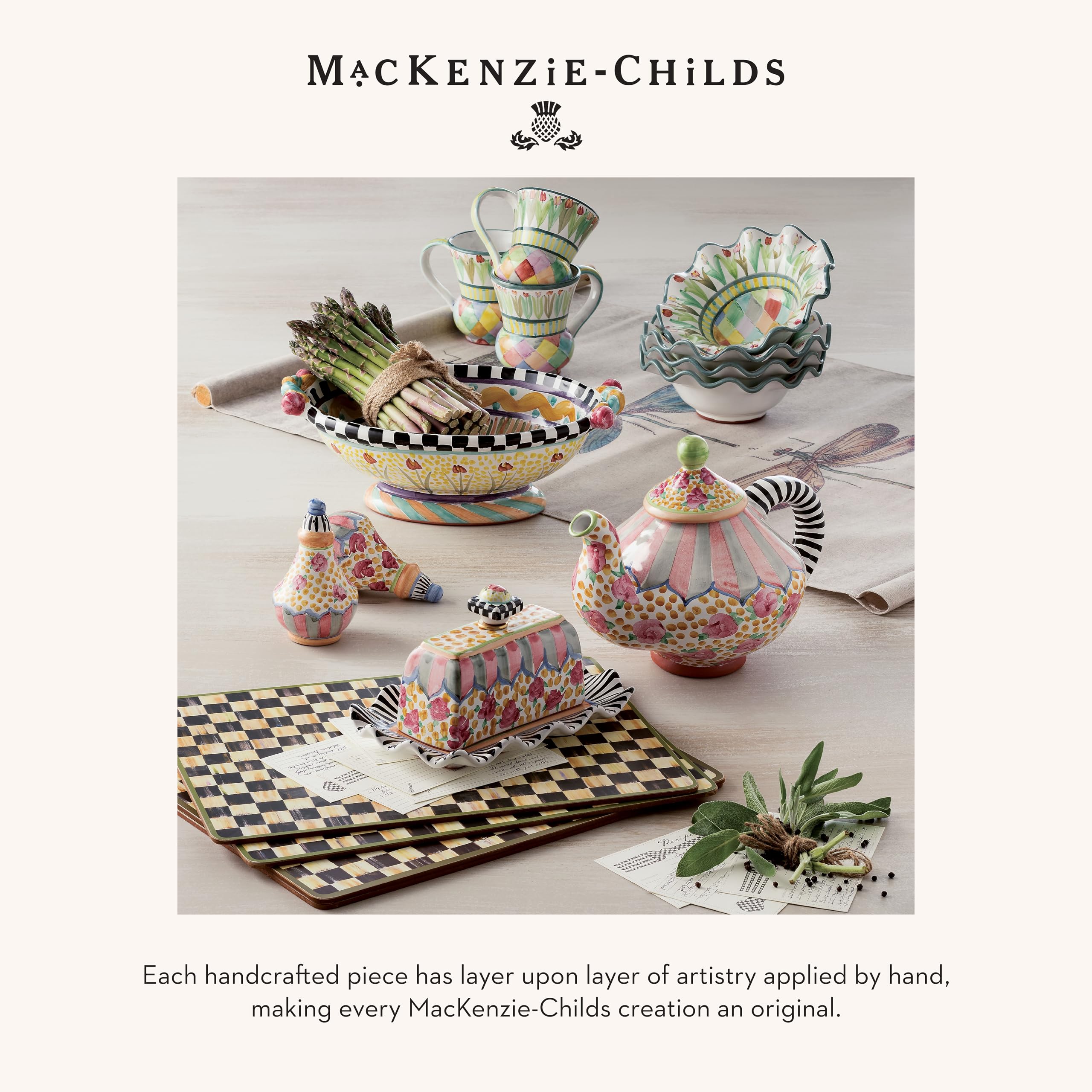 MACKENZIE-CHILDS Washable Cork-Back Placemats Set of 4 - Black and White Courtly Check Table Mats for Dining, Kitchen, and Party Decor