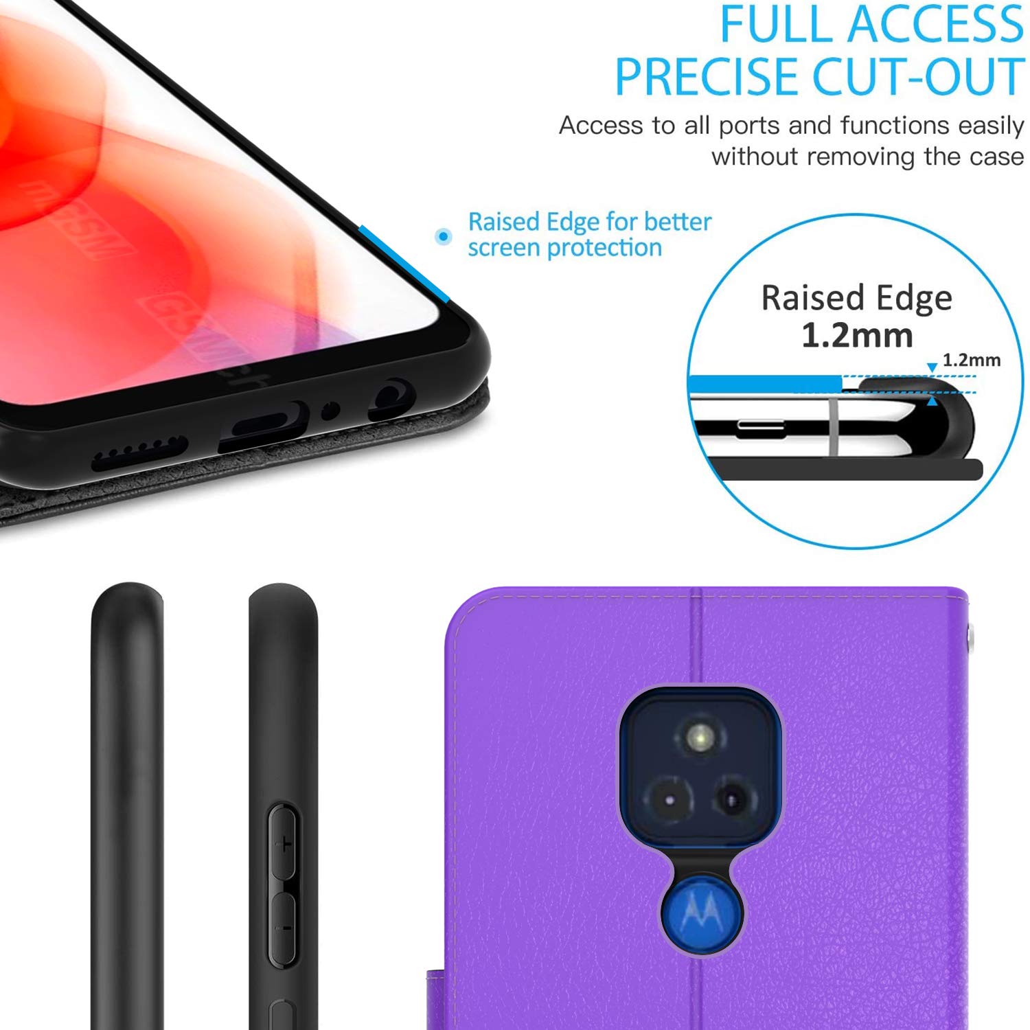 RFID Blocking PU Leather Flip Folio Stand Phone Case for Motorola Moto G Play 2021 | Wallet Pouch with Card Slots | Purple Protective Cover - Perfect for Daily Use, Travel & Business Meetings