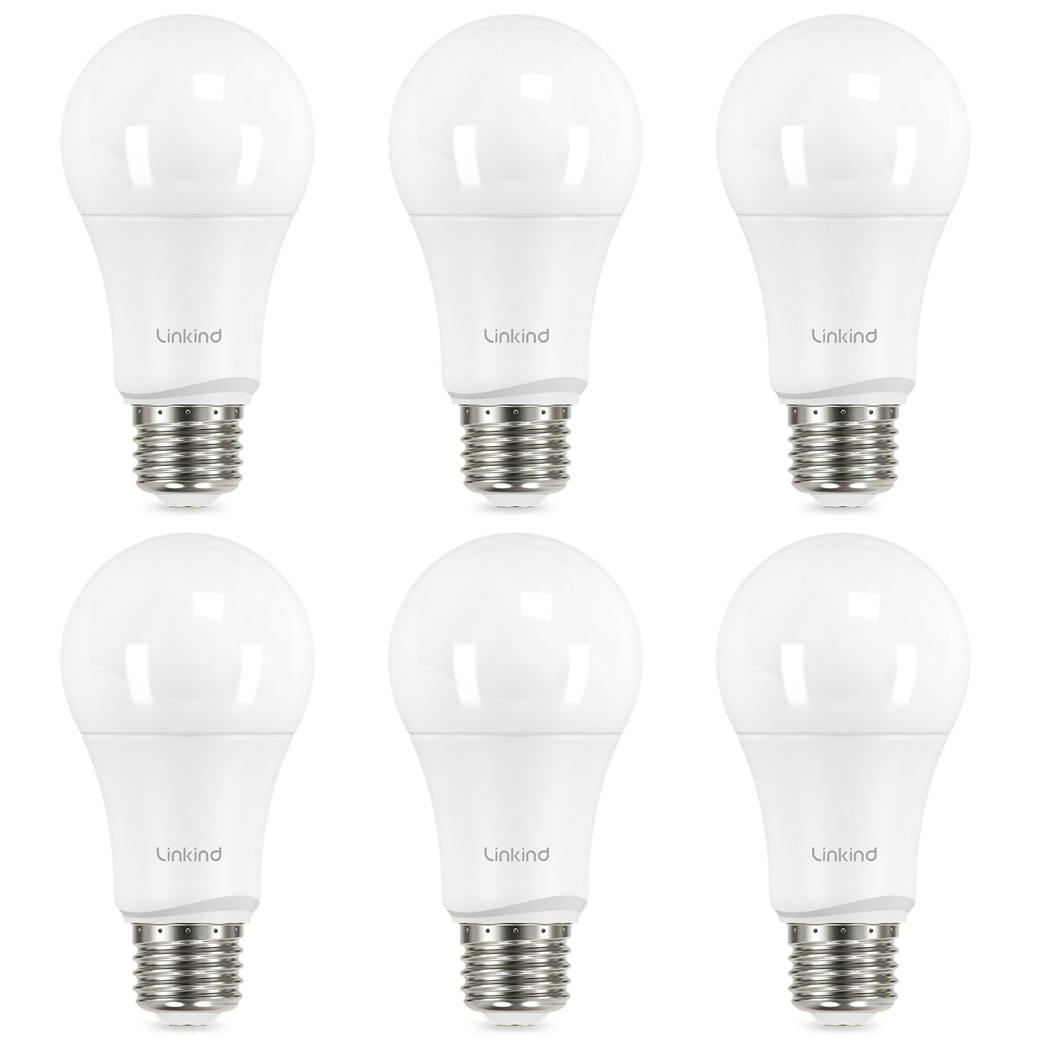 Linkind A19 LED Light Bulbs - 75W Equivalent Dimmable, E26 Base, 2700K Soft White (13W 1100 Lumens), UL & FCC Certified - Perfect for Bedroom, Living Room, Home Office Lighting (6-Pack)