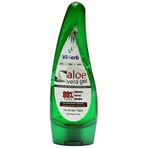 Viherb 99% Pure Aloe Vera Gel for Face & Skin Care - Natural Moisturizer for All Skin Types, Acne Scars, Dark Circles & Hair | Chemical-Free Aloe Gel for Glowing Skin (120ml) | Perfect for Daily Hydration, Sunburn Relief & After-Shave Soothing